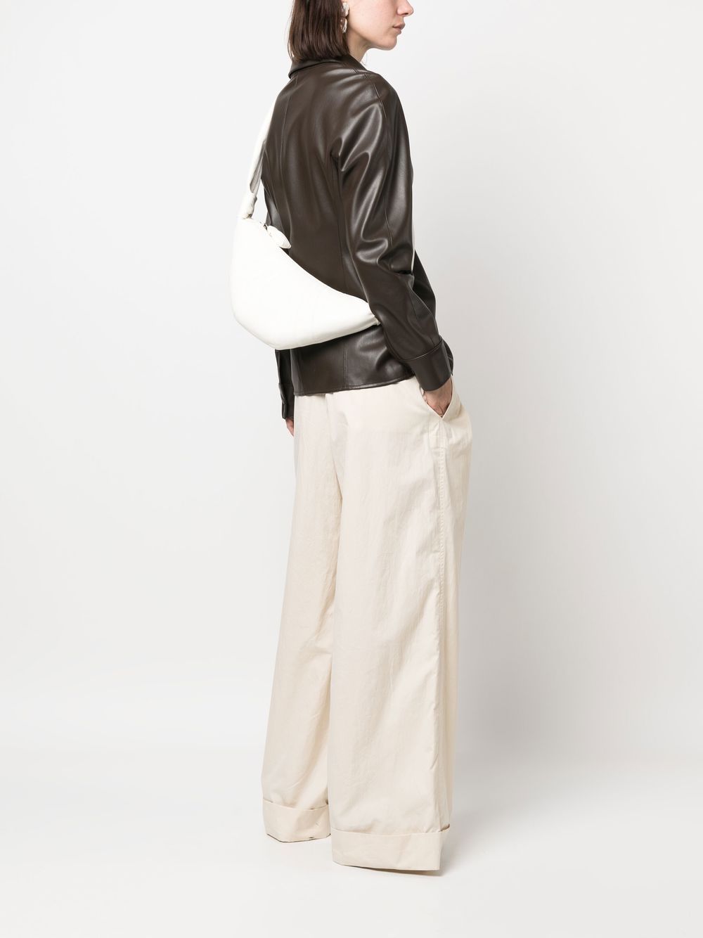 Shop Lemaire Half-moon Leather Shoulder Bag In White