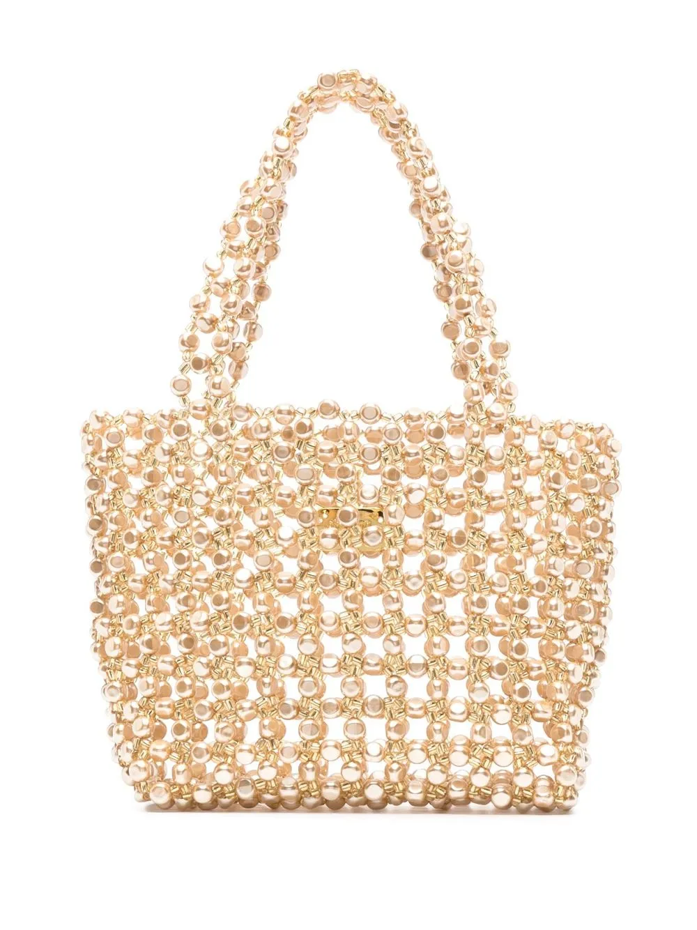 Vanina Sable Nacre Faux-pearl And Glass Beaded Top-handle Bag In Gold