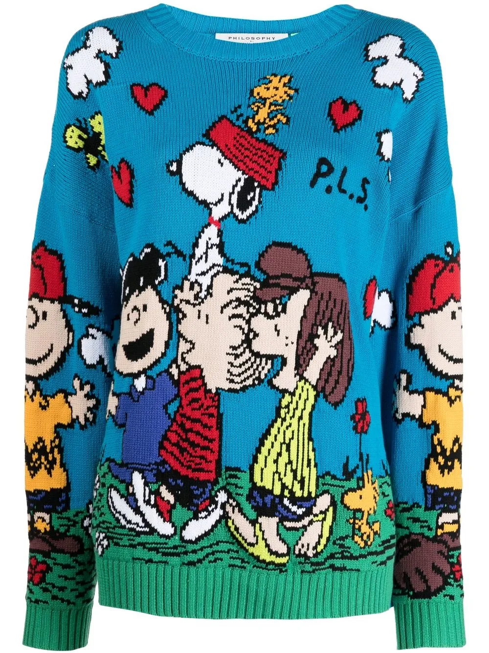 Philosophy Di Lorenzo Serafini Peanuts Intarsia Cotton Blend Sweater In Blue