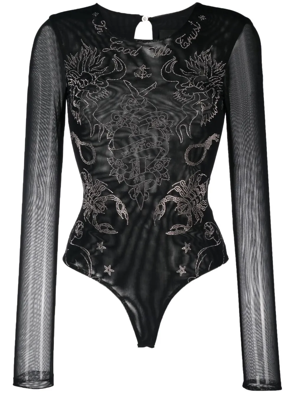 

John Richmond rhinestone sheer-sleeves body - Black