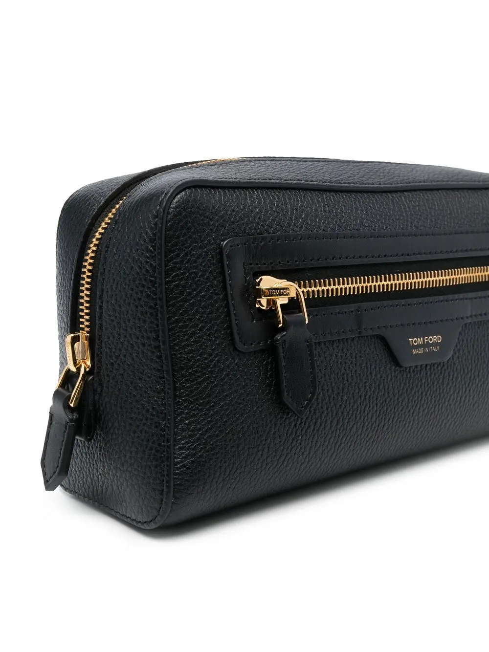 Shop Tom Ford Grained-leather Logo-stamp Wash Bag In Schwarz