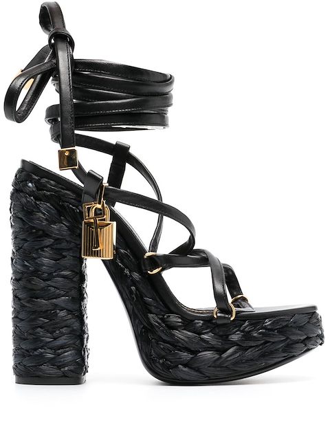 TOM FORD Padlock 140mm raffia platform sandals