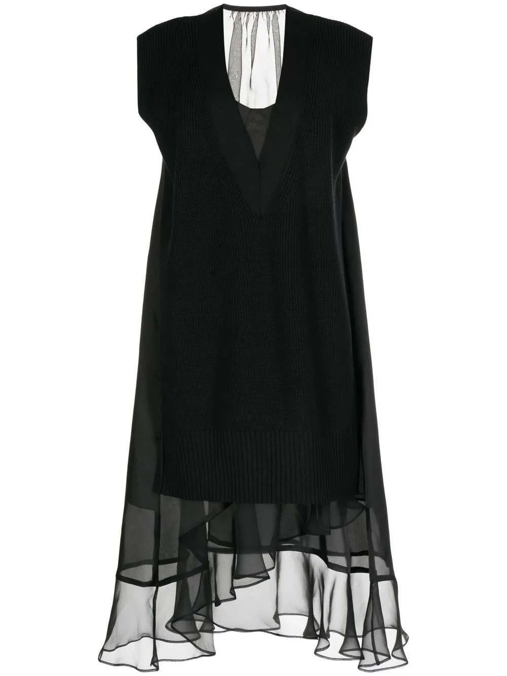 

sacai layered knit sheer ruffle-hem dress - Black