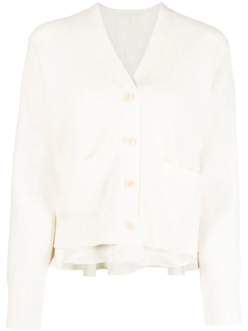 

sacai layered satin-panel cardigan - White