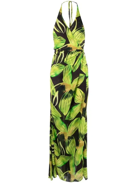 Louisa Ballou vestido con estampado floral y cuello halter