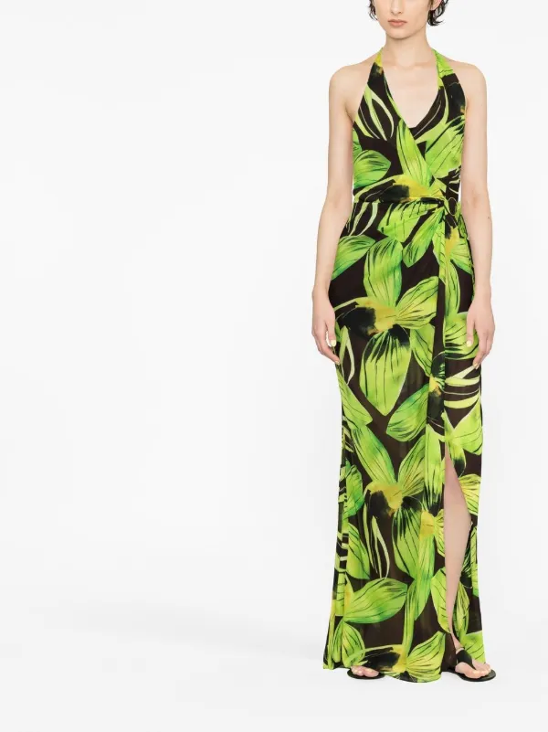 Louisa Ballou Floral-print Halterneck Dress - Green Louisa Ballou Floral-print Halterneck Dress - Green