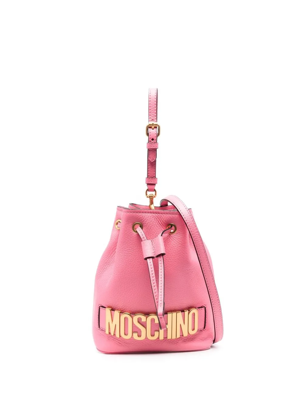 

Moschino logo-plaque leather bucket bag - Pink