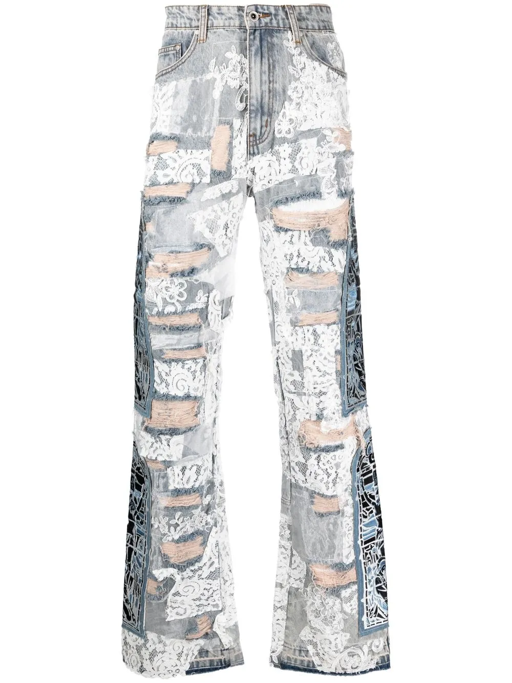 

Who Decides War patchwork straight-leg jeans - Blue