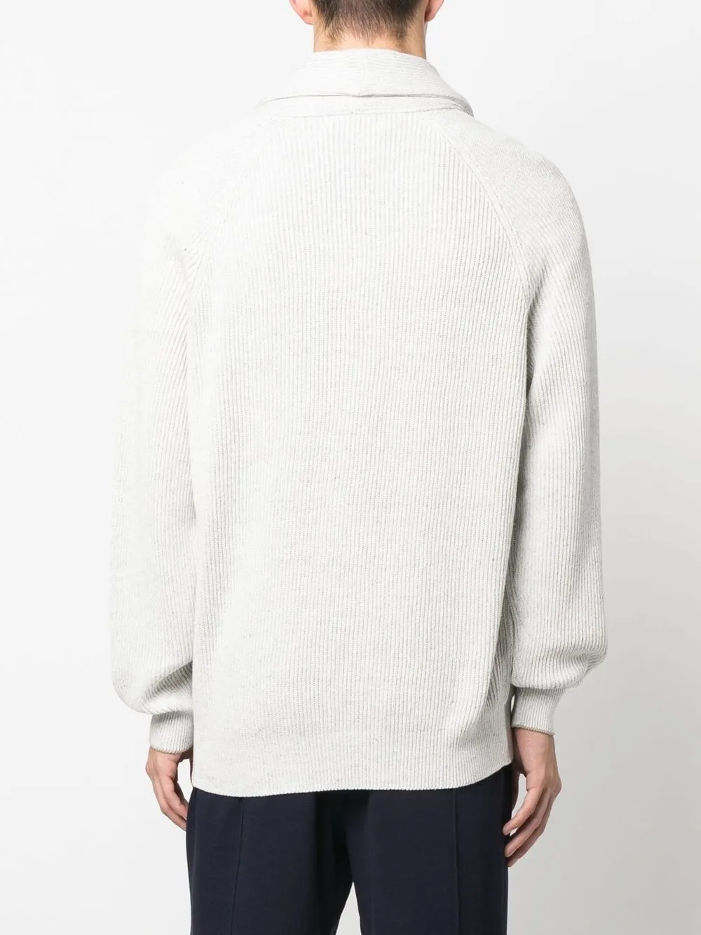 Brunello Cucinelli Shawl-collar Ribbed Cotton And Linen-blend Cardigan In Grey