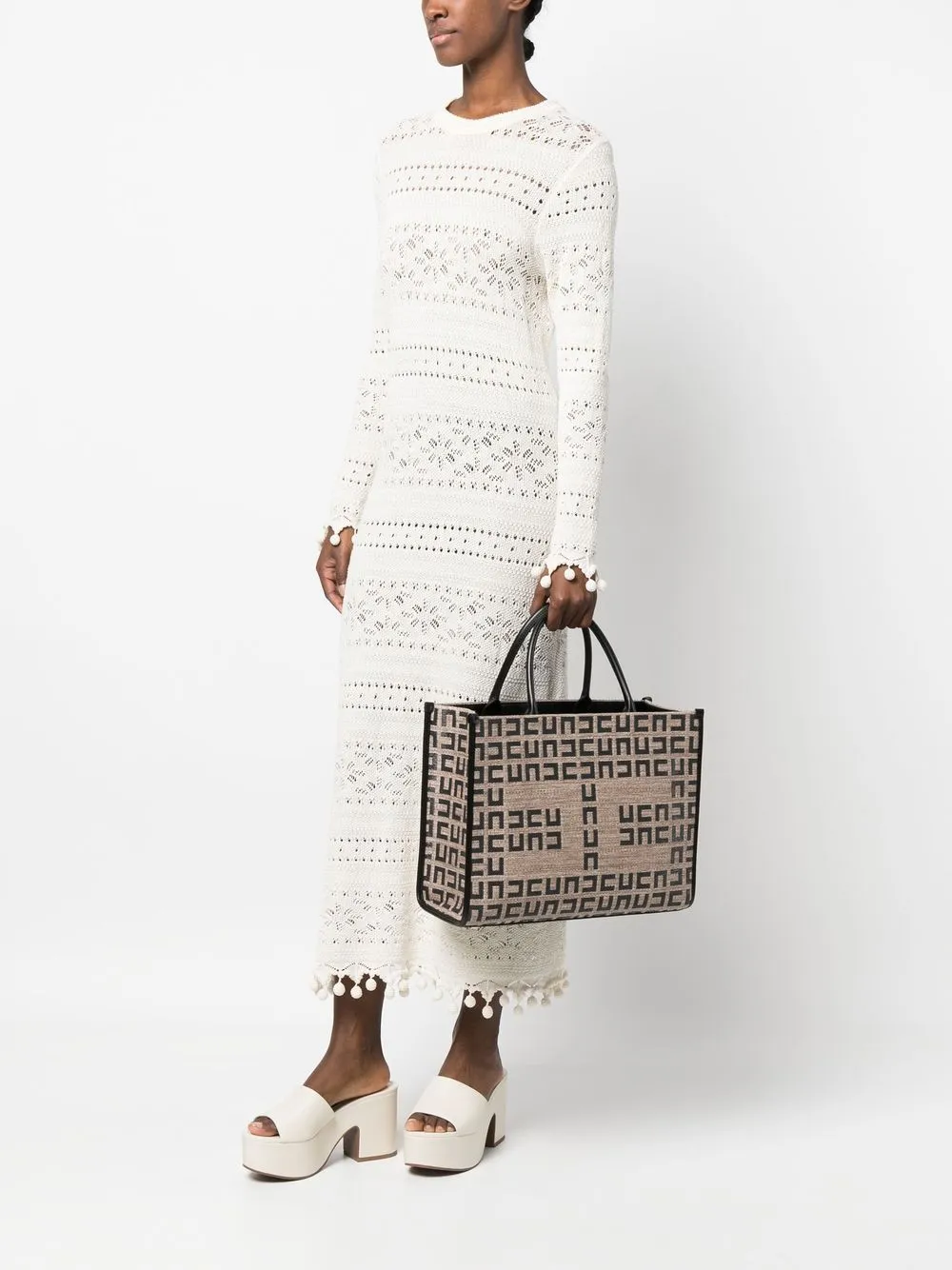 Elisabetta Franchi Shopper met monogram jacquard - Zwart