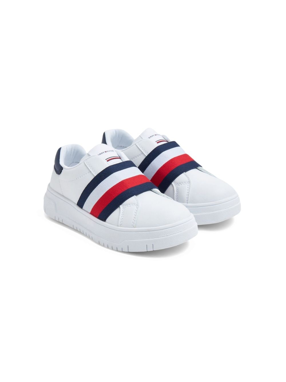 Shop Tommy Hilfiger Elastic-band Leather Sneakers In White