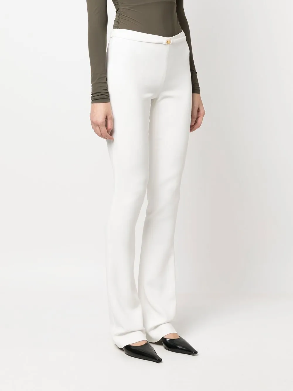 Shop Blumarine Logo-buckle Flared Trousers In White