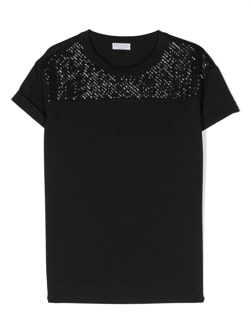 

Brunello Cucinelli Kids sequin-detail short-sleeve T-shirt - Black