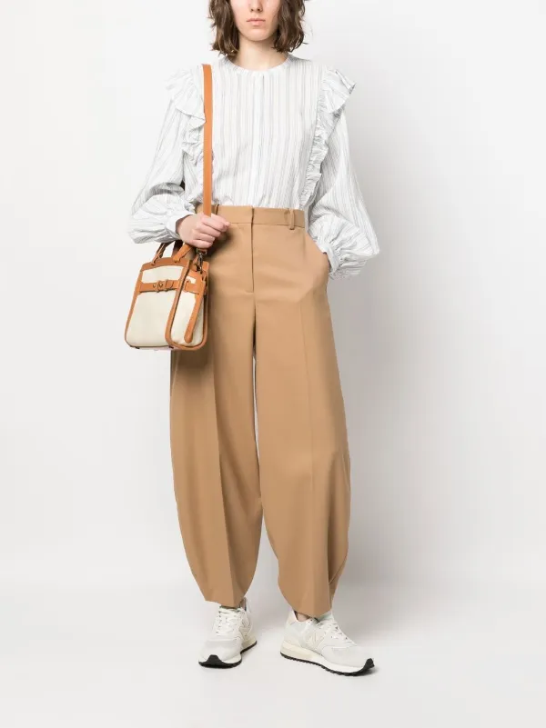 Vertical striped frill belted hot sale pants