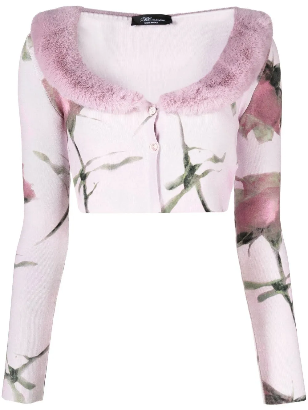 

Blumarine faux-fur trim cropped cardigan - Pink