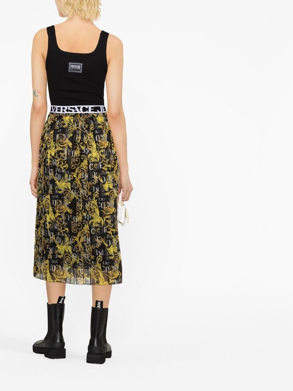 Shop Versace Jeans Couture Logo-print Pleated Skirt In 黑色
