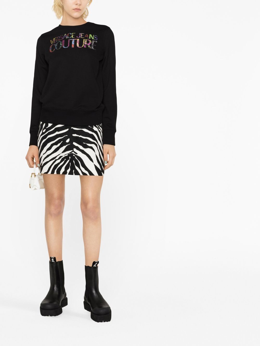 Shop Versace Jeans Couture Logo Patch Crew Neck Sweatshirt In 黑色