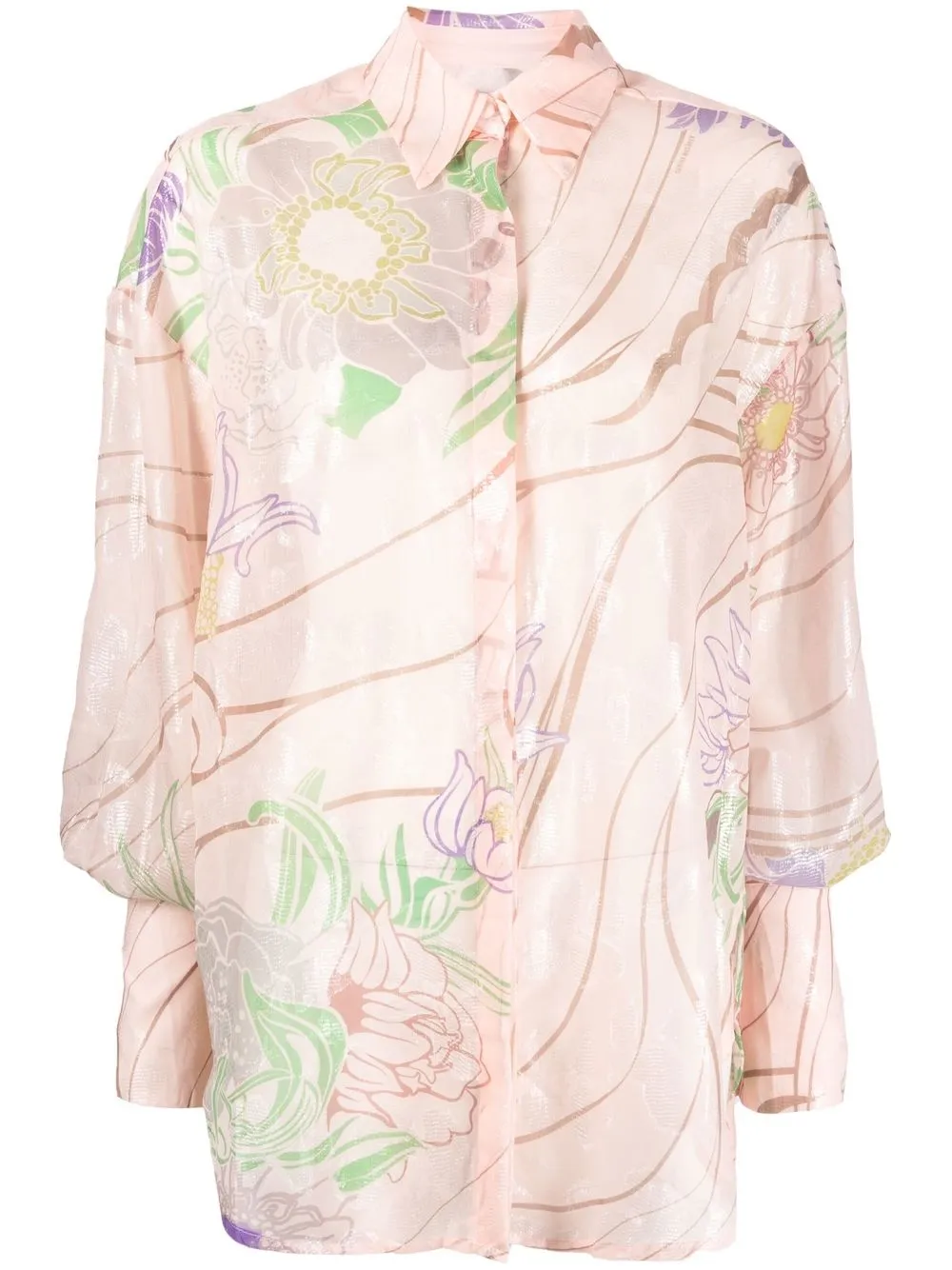 SABINA MUSAYEV FLORAL-PRINT METALLIC-SHEEN SHIRT