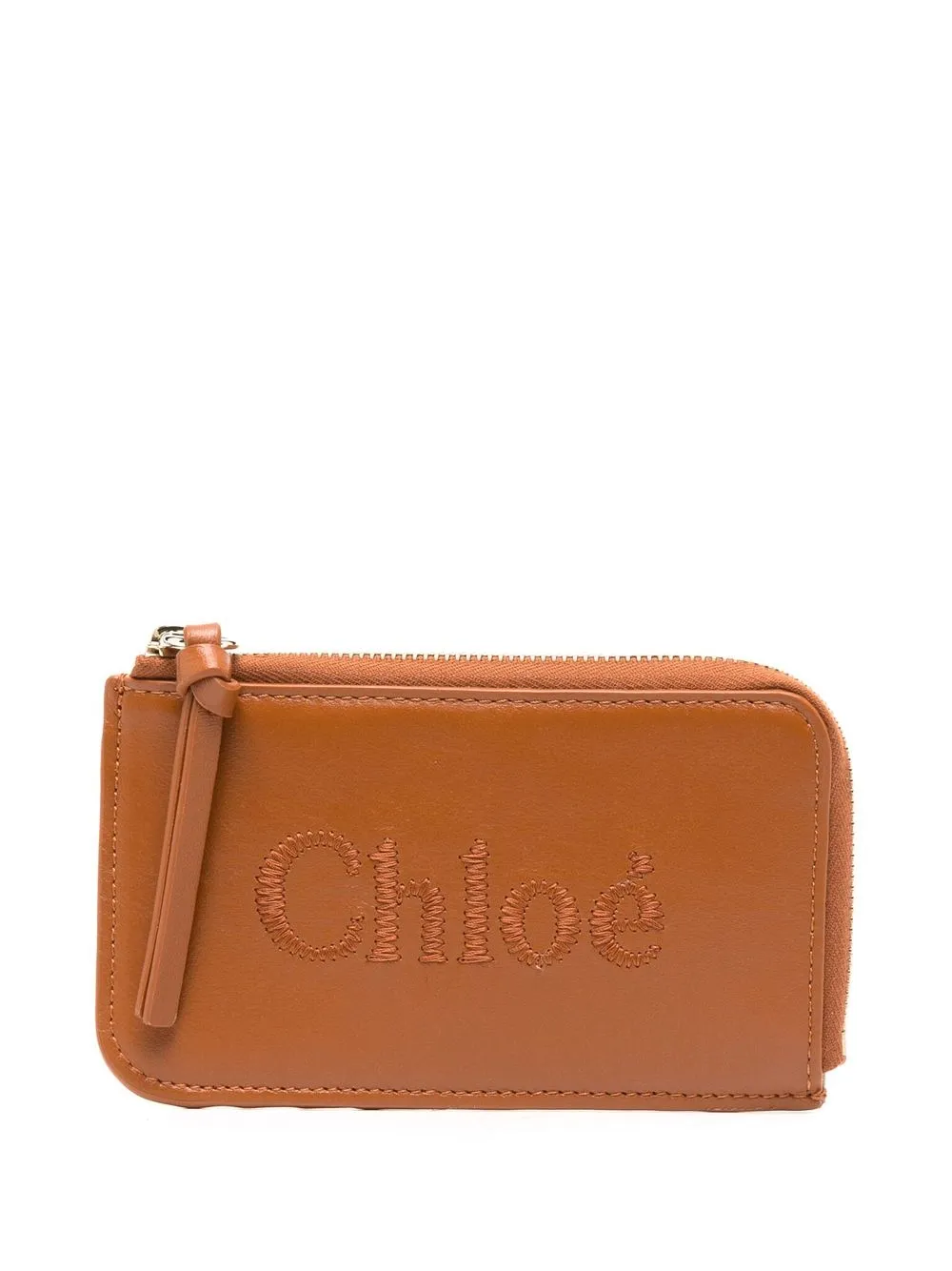 

Chloé leather embroidered-logo purse - Brown