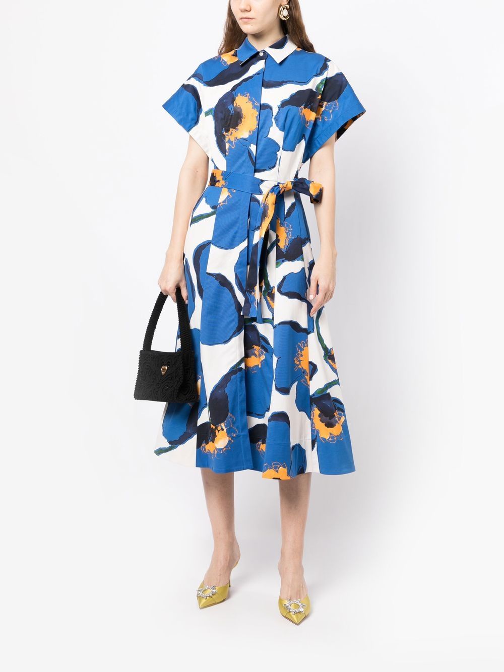 Shop Carolina Herrera All-over Graphic-print Midi Dress In Blue