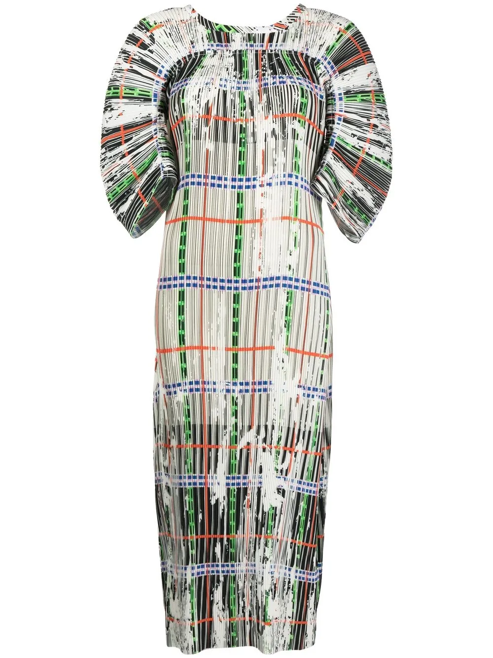 

Henrik Vibskov Lupu plissé check-print midi dress - Neutrals