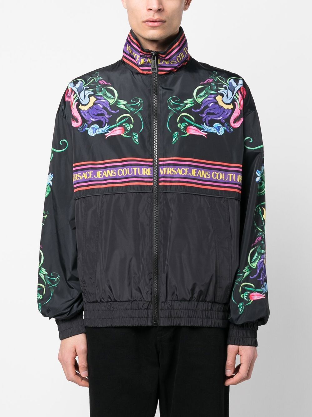 Shop Versace Jeans Couture Floral Graphic Print Jacket In Schwarz