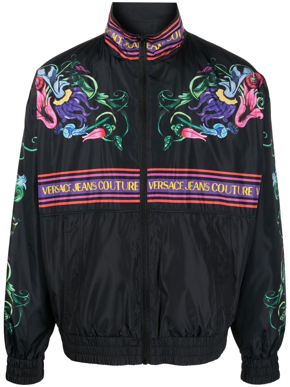 Versace Jeans Couture Floral Graphic Print Jacket In Schwarz