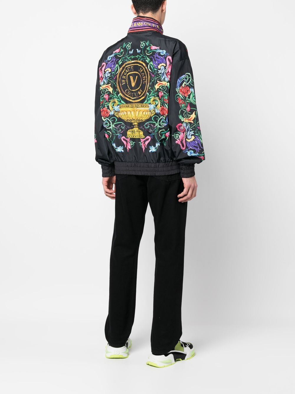 Shop Versace Jeans Couture Floral Graphic Print Jacket In Schwarz