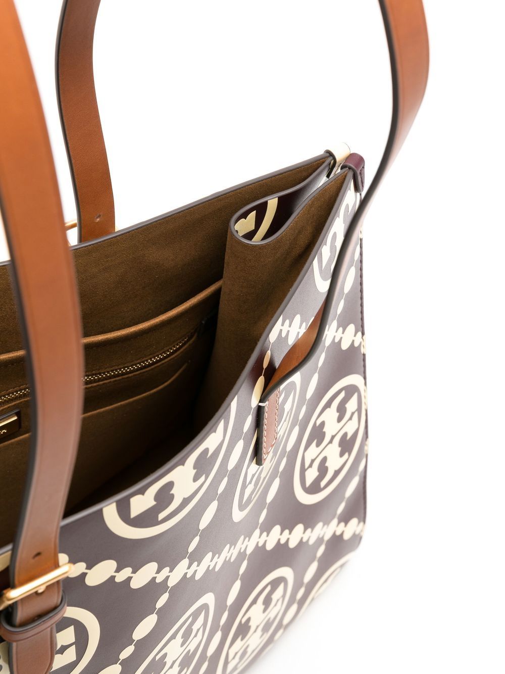 Shop Tory Burch Leather Logo-print Tote Bag In Brown
