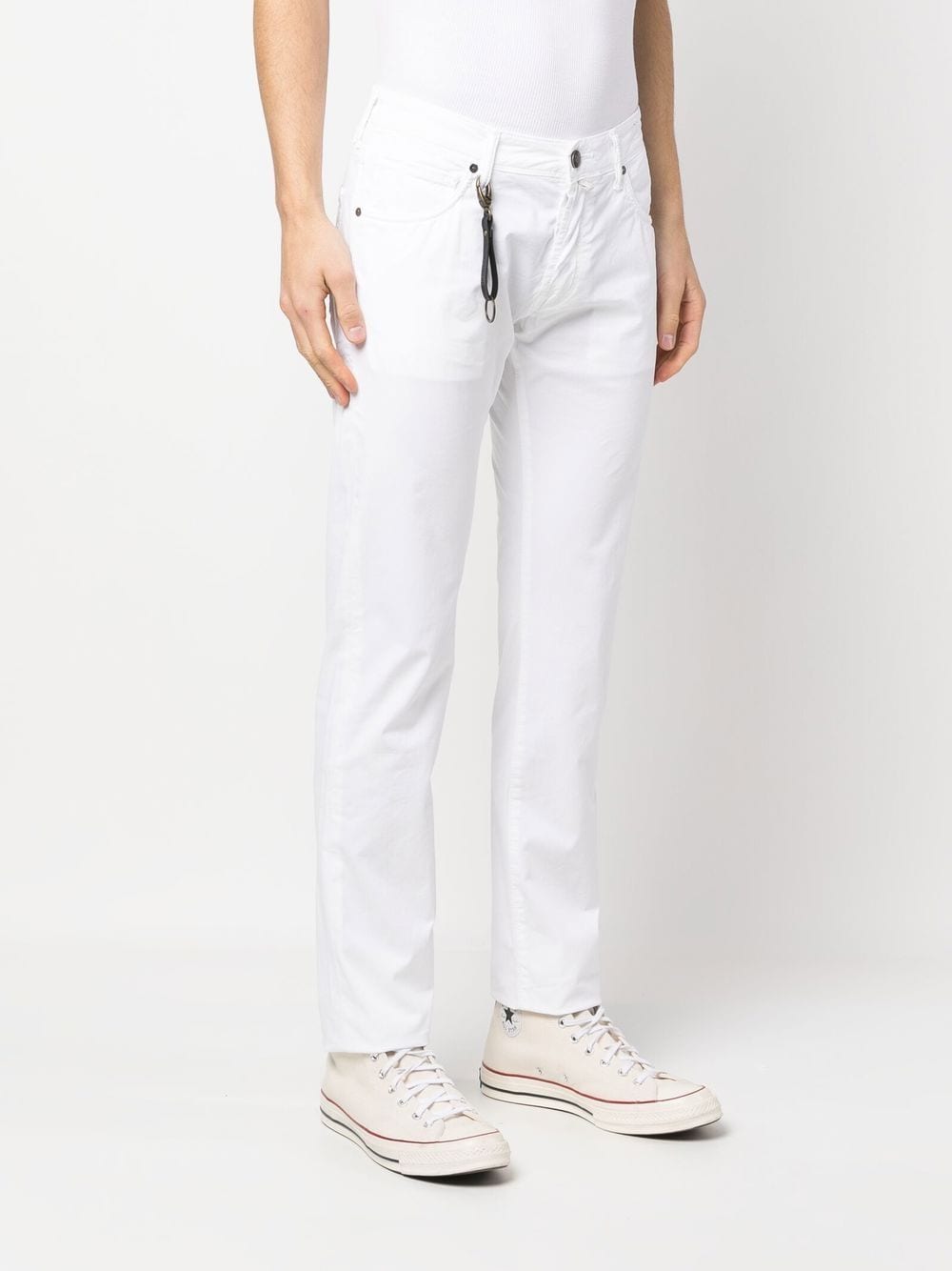 Shop Incotex Keyring-detail Cotton Trousers In White