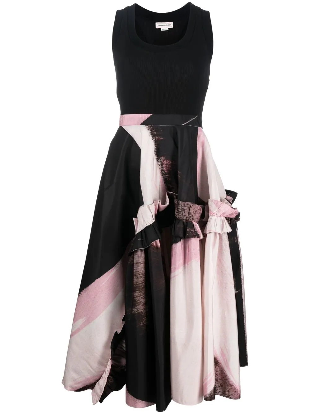 Alexander Mcqueen Watercolour Graffiti-print Midi Dress In Black