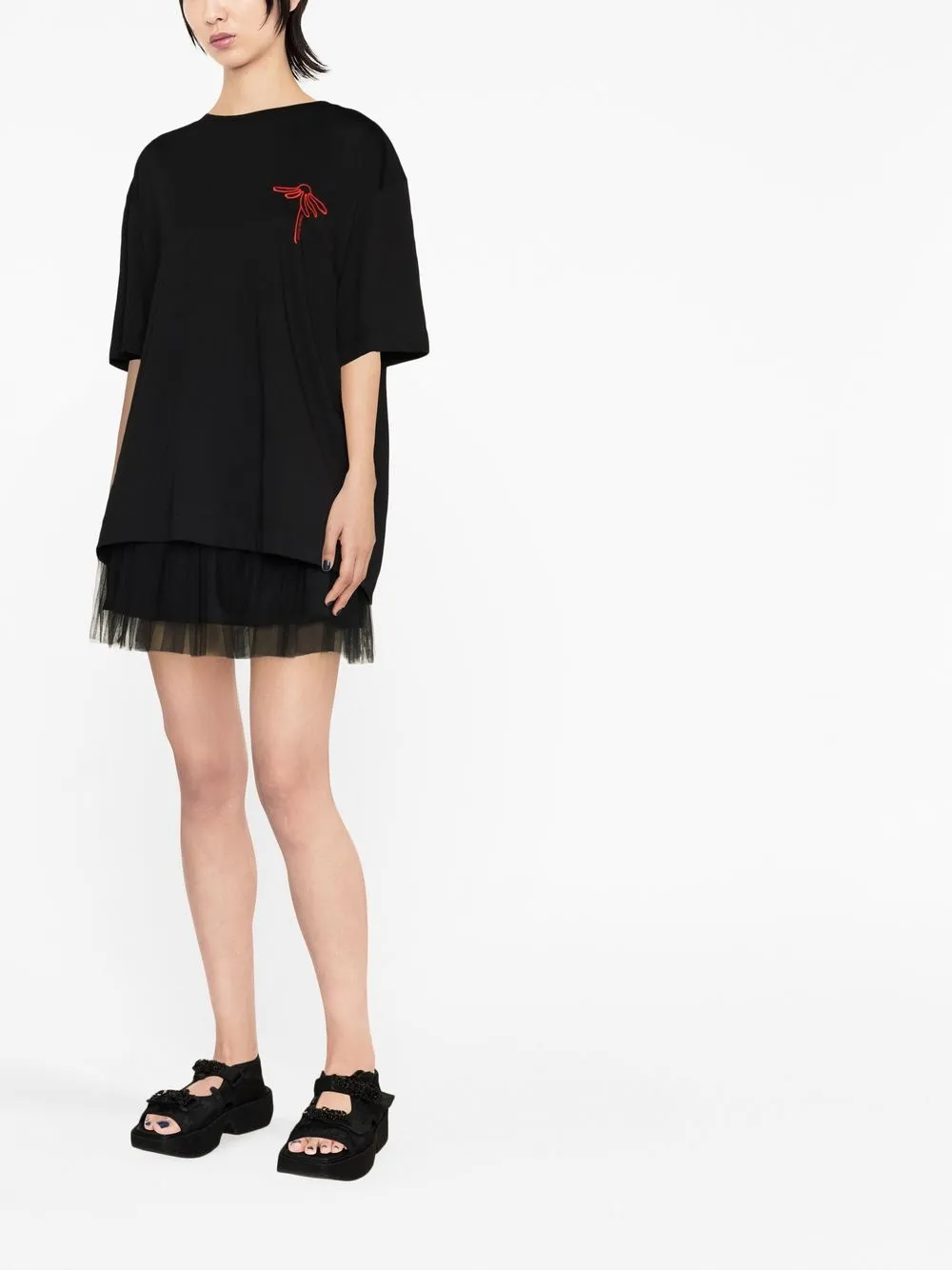 Simone Rocha T-shirt met geborduurde bloemen - Zwart