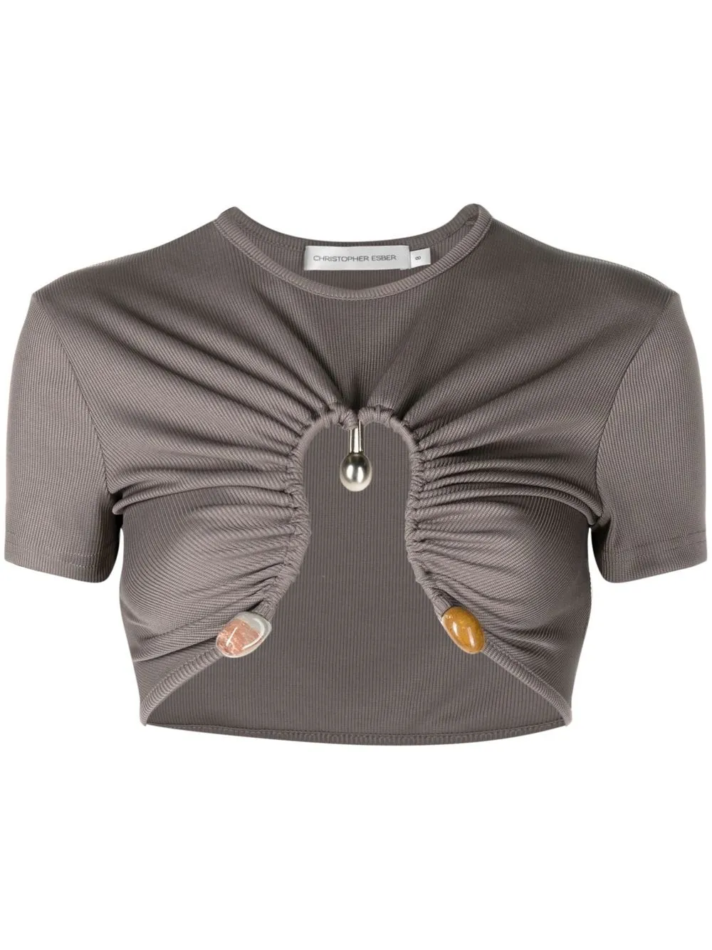 

Christopher Esber ruched quartz crop top - Grey