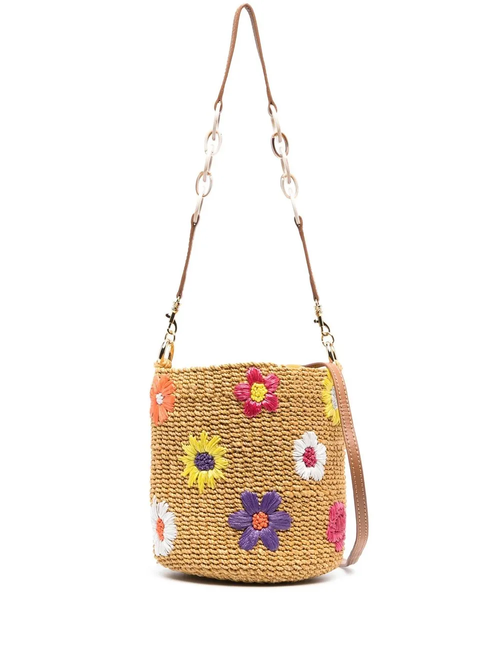 

SERPUI floral-embroidered basket shoulder bag - Brown