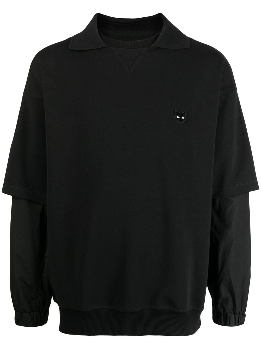 Zzero By Songzio Layered-effect Collared T-shirt In Black