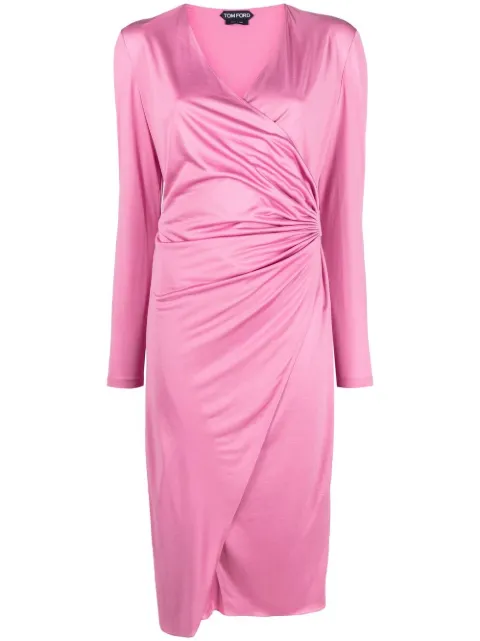 TOM FORD vestido midi fruncido con diseño cruzado