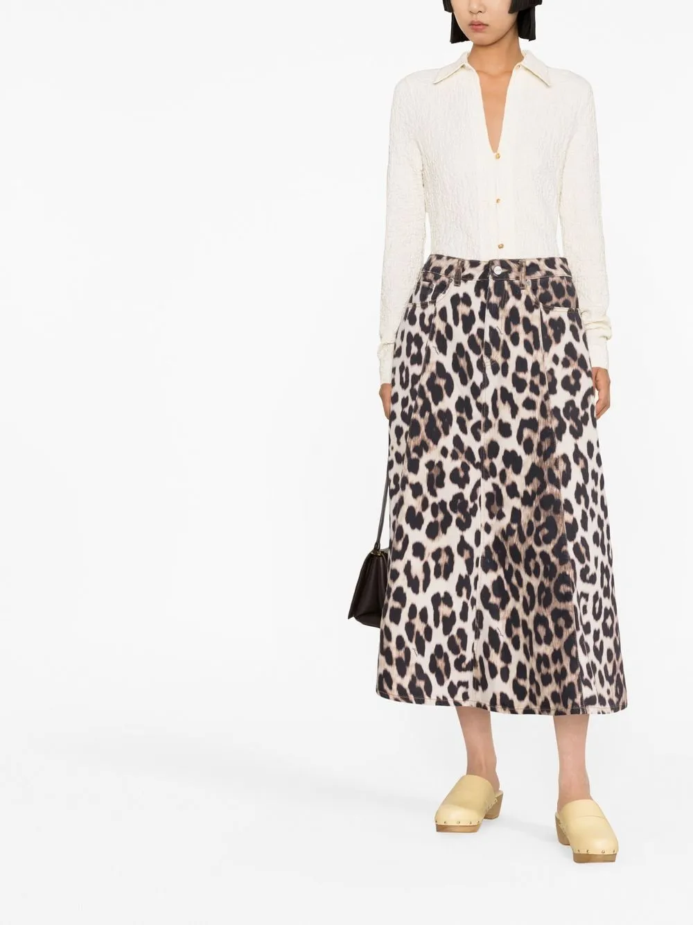 

GANNI leopard print denim A-line skirt - Brown