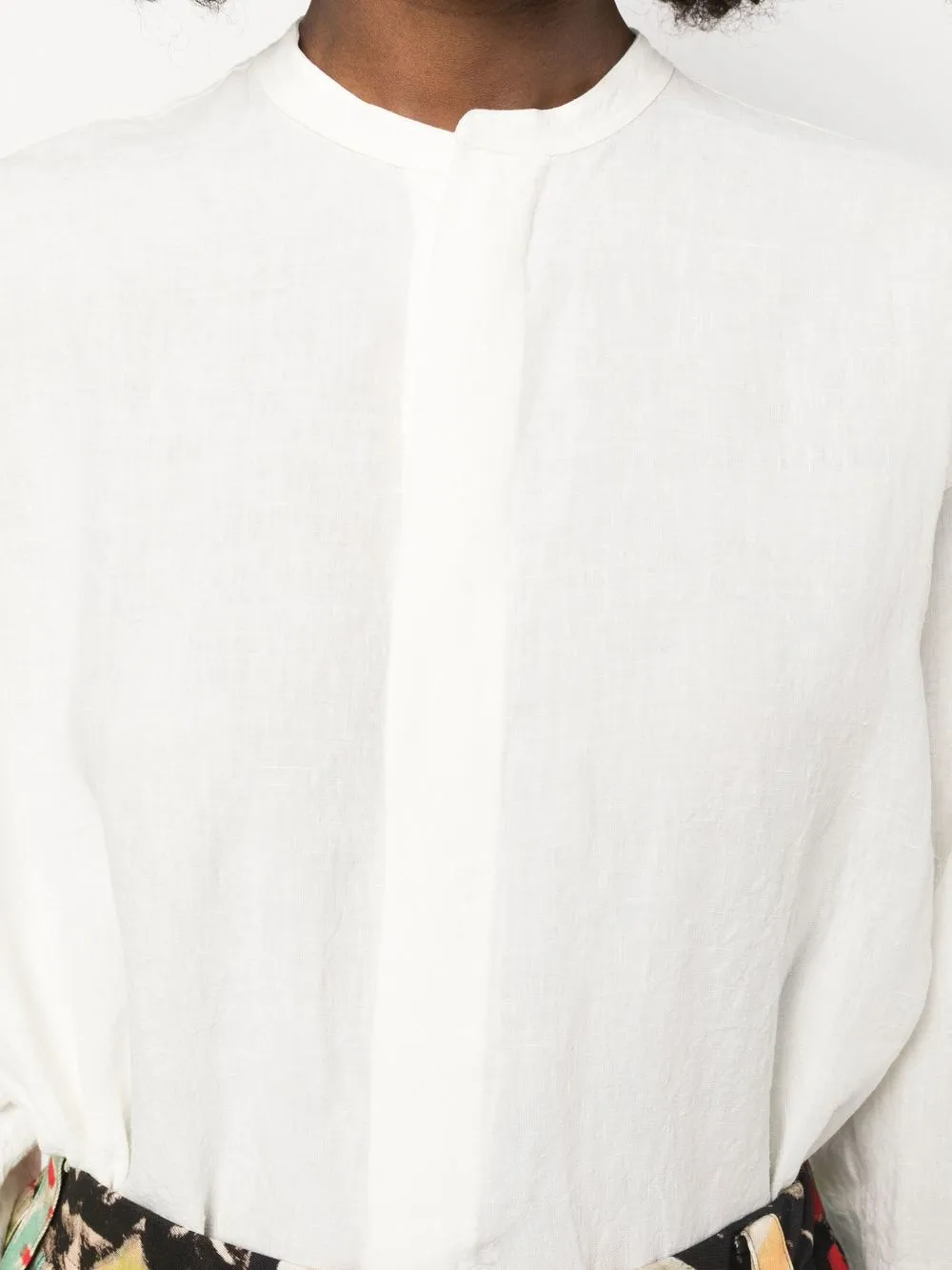 Sofie D'hoore Collarless Linen Shirt In Weiss