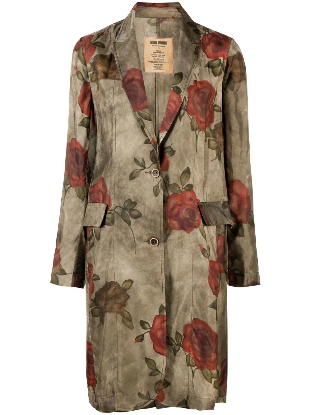 

Uma Wang rose-print single-breasted coat - Brown