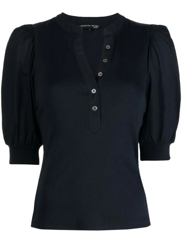 Veronica Beard Button-up Puff Sleeves Top in Blue