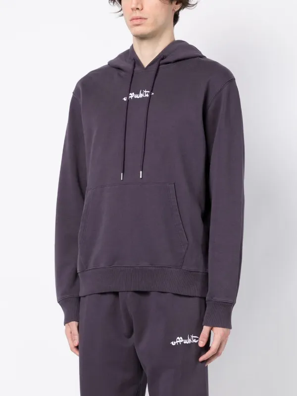 Off-White embroidered-logo Cotton Hoodie | Purple | FARFETCH