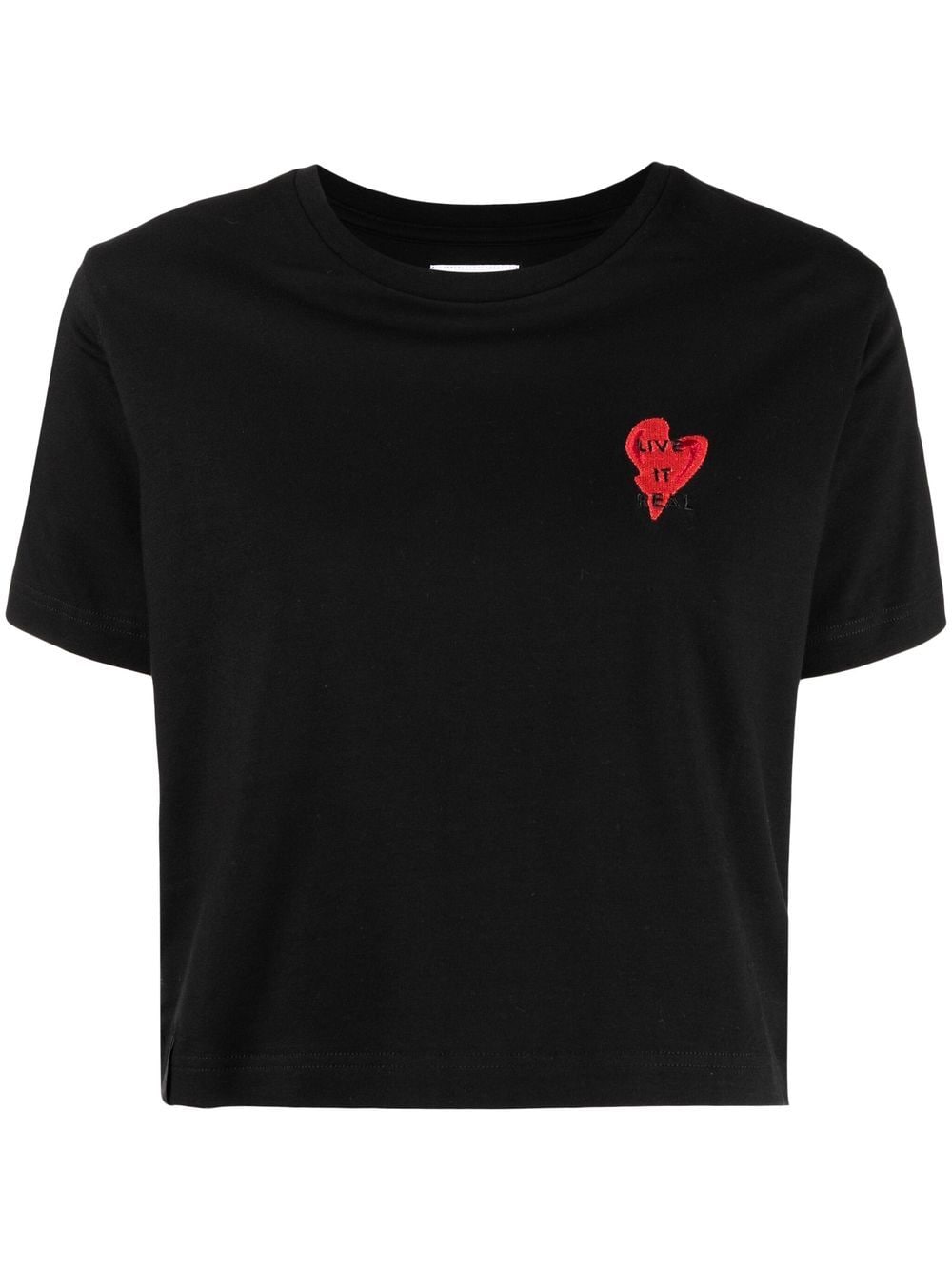 Izzue Cropped-t-shirt Mit Herzstickerei In Black