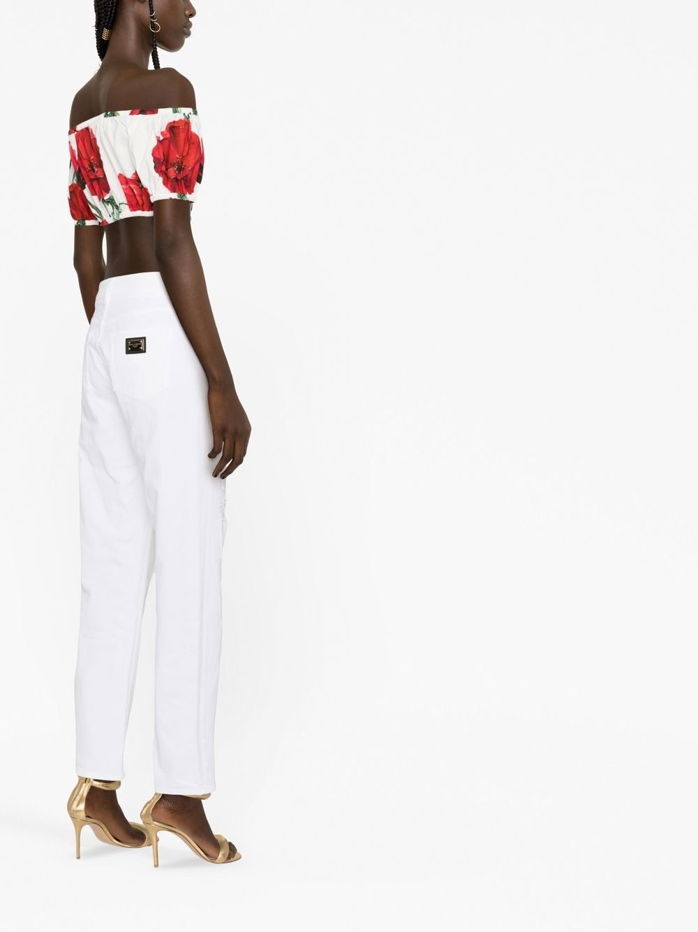 Shop Dolce & Gabbana Off-shoulder Floral-print Top In Weiss