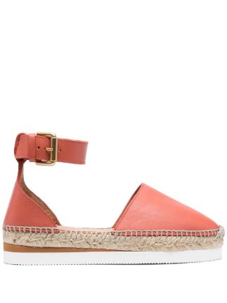 Orange Leather Wedge Espadrilles Women Leather Espadrilles 