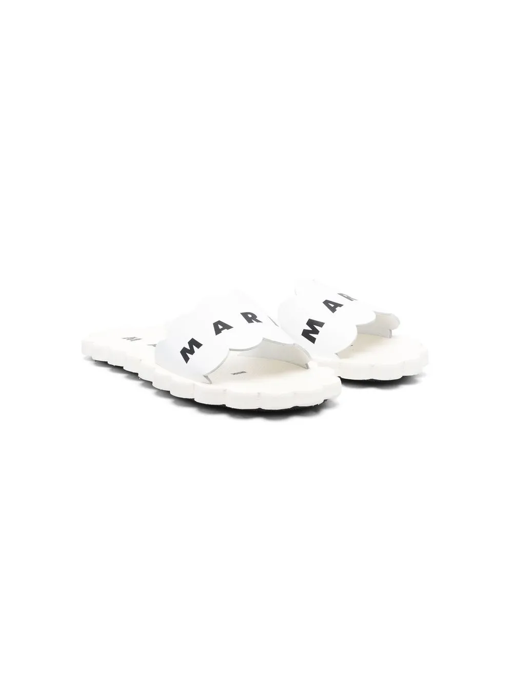 

Marni Kids scallop-edge logo-strap slides - White