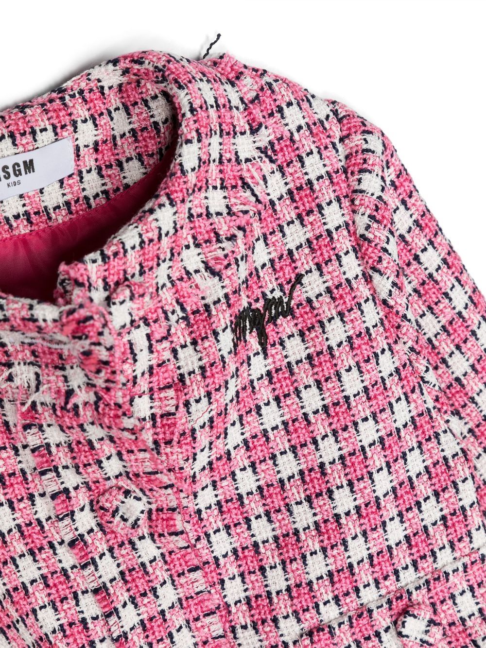 Shop Msgm Button-front Tweed Jacket In Pink