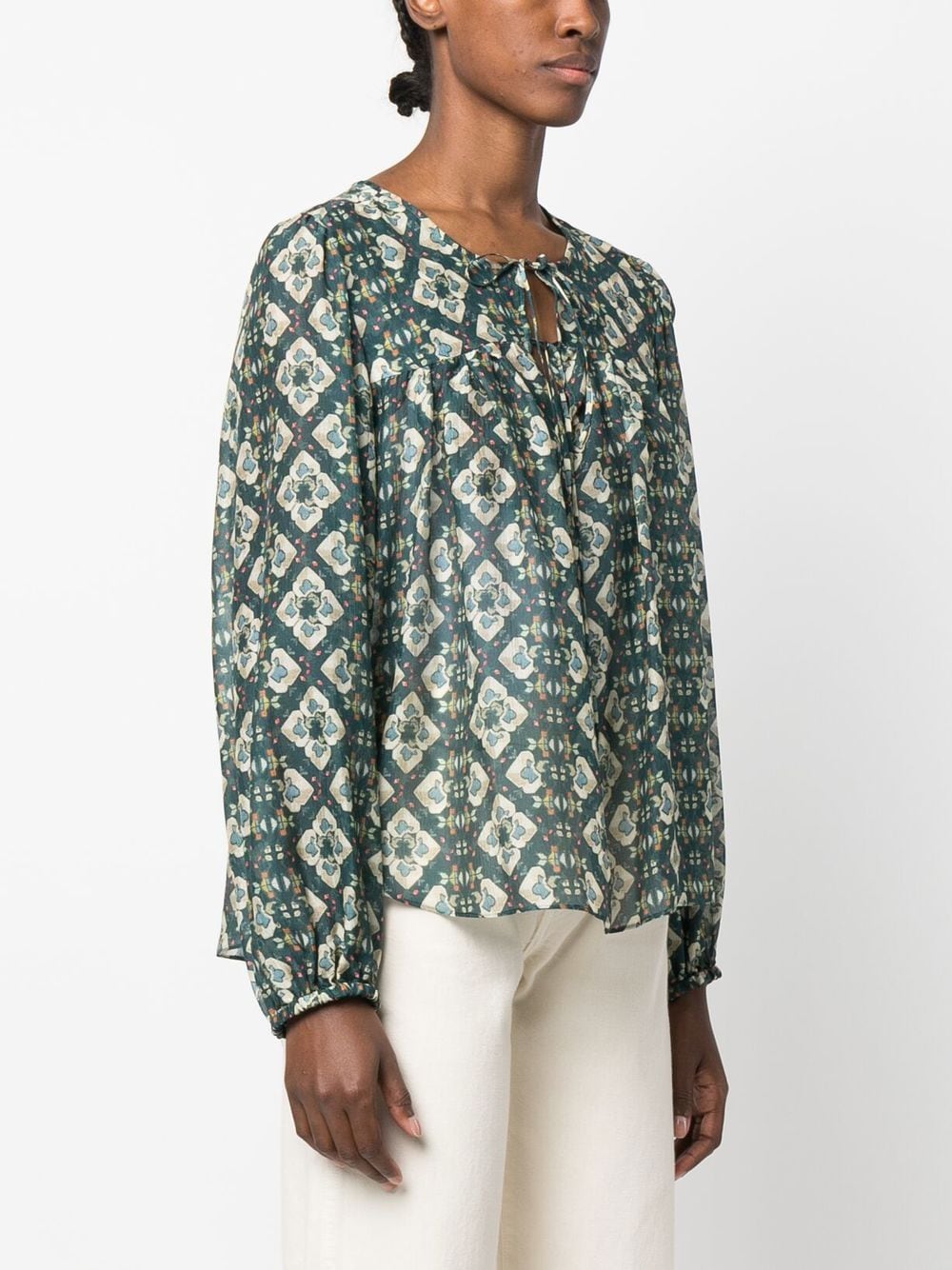 Shop Isabel Marant Patterned Front-tie Blouse In Green