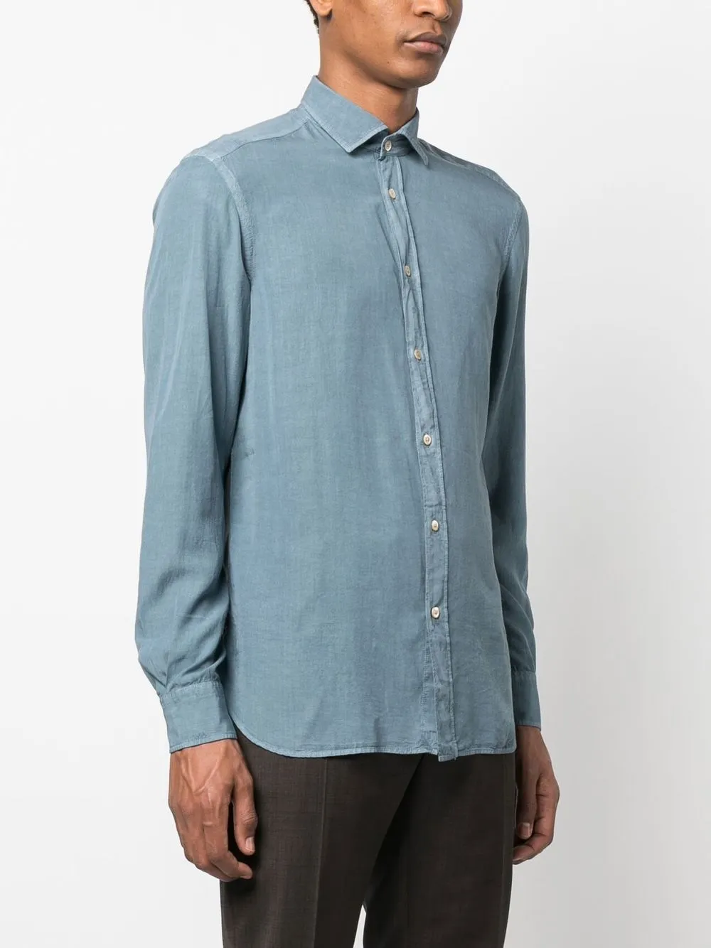 Shop Boglioli Long-sleeve Lyocell Shirt In 蓝色