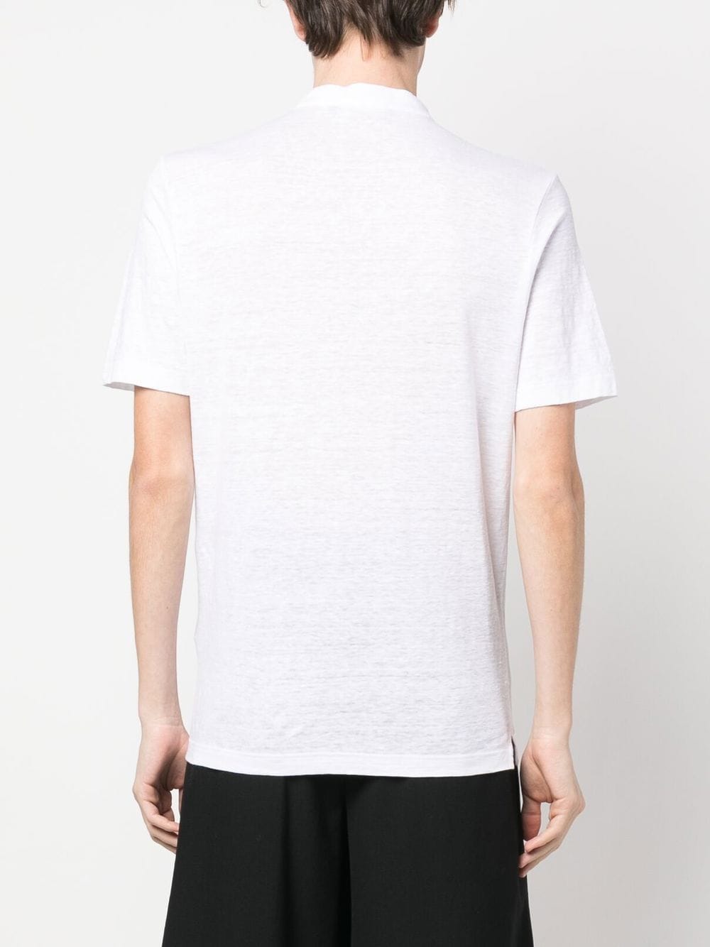 Shop Lardini Linen Band Collar Polo Top In Weiss