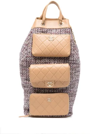 CHANEL Pre-Owned 2019 multi-pocket Tweed Backpack | Pink  display picture 1